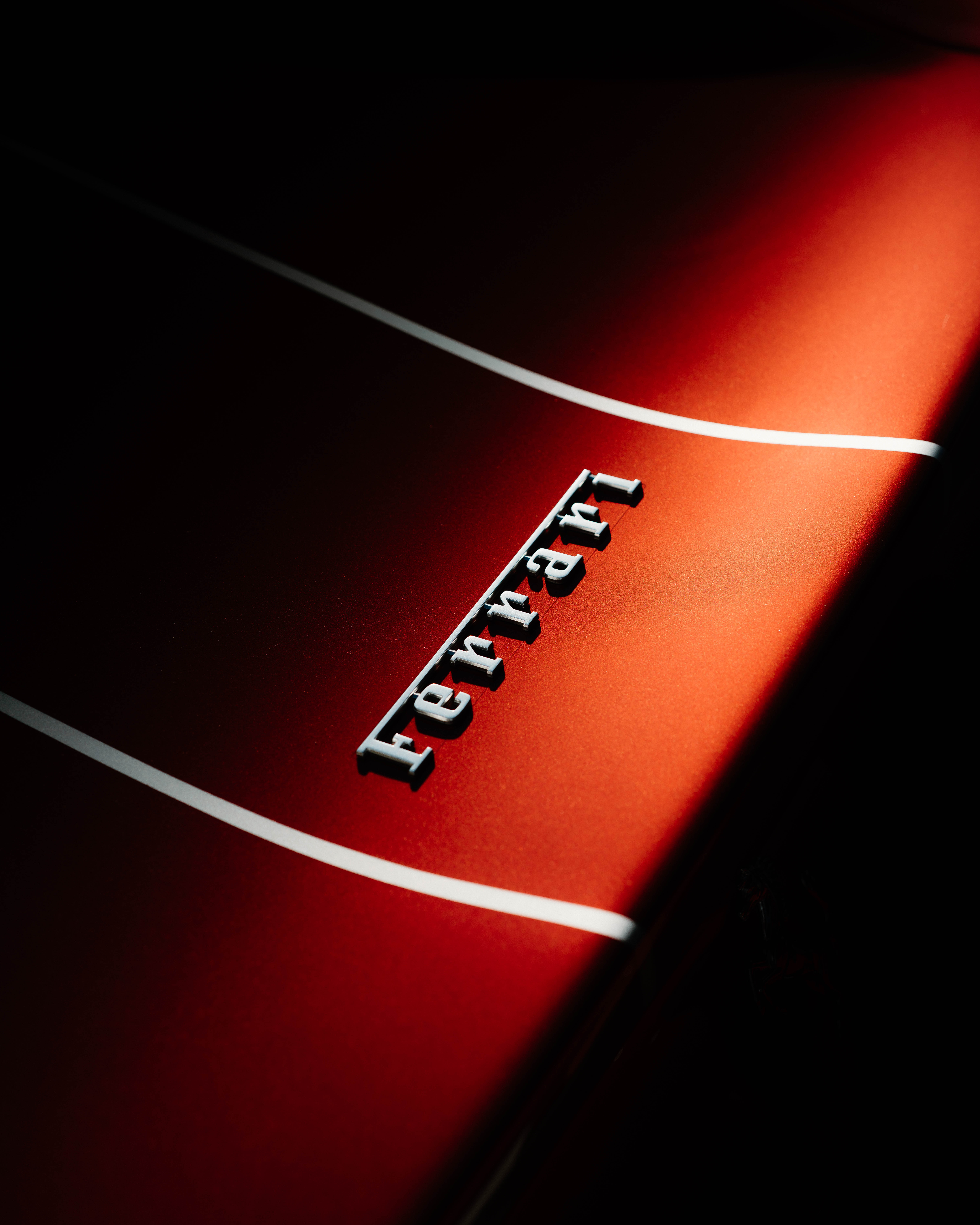 A close up shot of the Ferrari logo